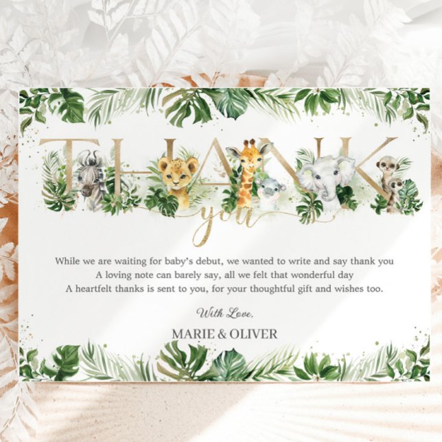 Cute Jungle Animals Safari Greenery Baby Shower  Thank You Card (Creator Uploaded)