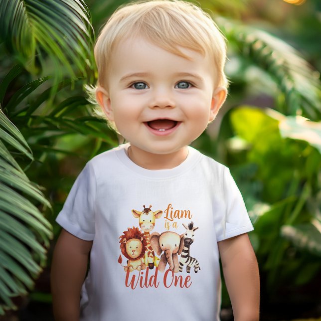 Cute Jungle Animals Wild One 1st Birthday Safari   Baby T-Shirt (Creator Uploaded)