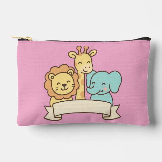 Cute Jungle Animals with Banner – Safari Nursery Accessory Pouch (Front)