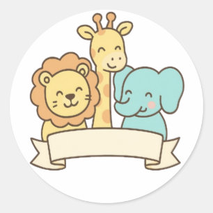 Cute Jungle Animals with Banner – Safari Nursery Classic Round Sticker