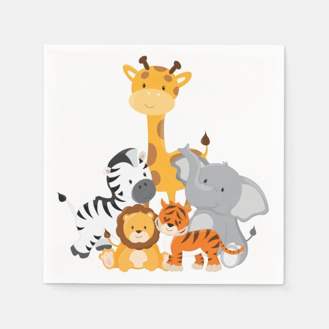 Cute Jungle Baby Animal Paper Napkins (Front)