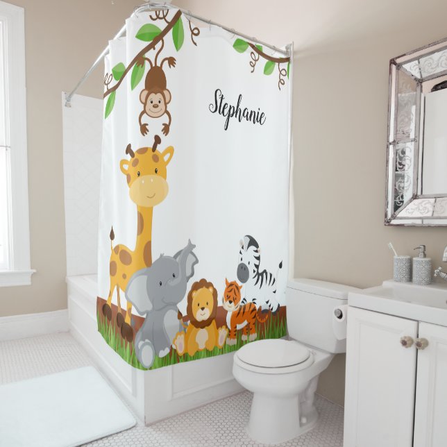 Cute Jungle Baby Animal {pick your colour} Shower Curtain (In Situ)