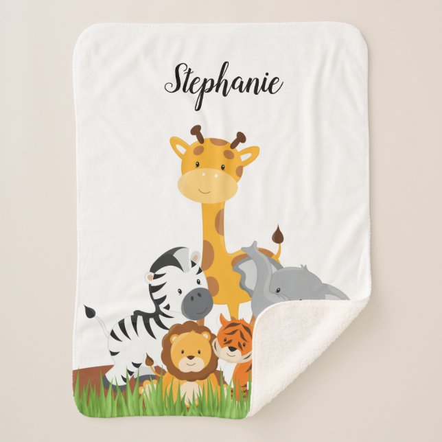 Cute Jungle Baby Animal Sherpa Blanket (Front)