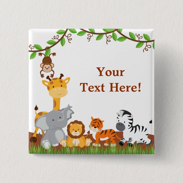 Cute Jungle Baby Animals Button (Front)