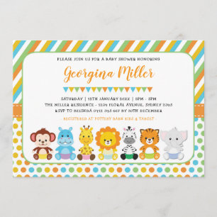 Cute Jungle Baby Animals Safari Baby Shower Invitation