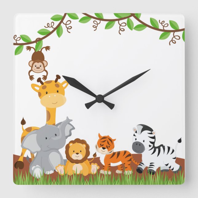 Cute Jungle Baby Animals Wall Clocks (Front)