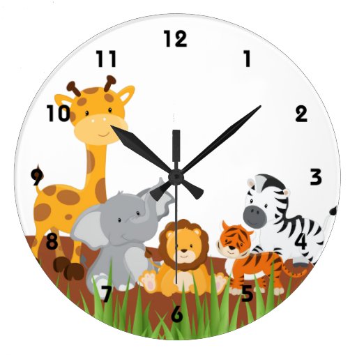 Image of Cute Jungle Baby Animals Wall Clocks