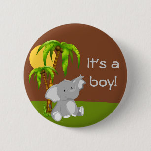 Cute Jungle Baby Elephant Baby Shower Button