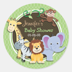 Cute Jungle Baby Shower; Bright Green Ovals Classic Round Sticker