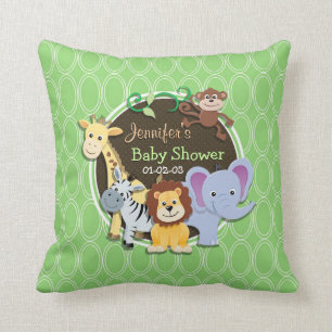 Cute Jungle Baby Shower; Bright Green Ovals Cushion