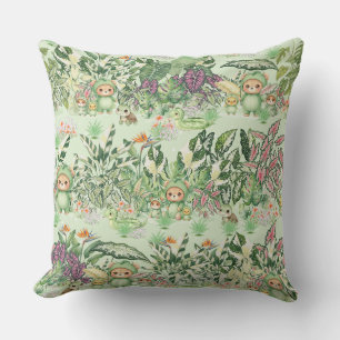 Cute Jungle Bear and Tropical Seamless Pattern Cushion