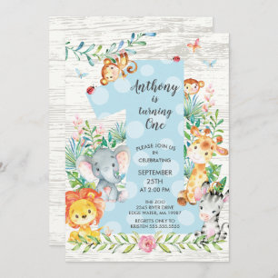 Cute Jungle Big One Boys Birthday Invitation