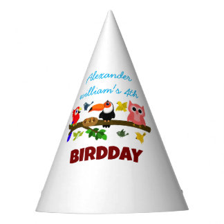 Cute Jungle Birds on the Tree Bird Birthday Party Hat