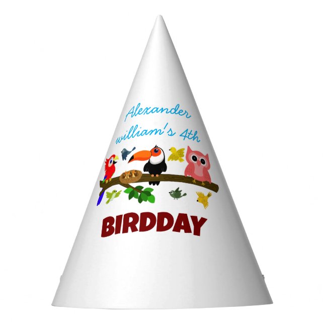 Cute Jungle Birds on the Tree Bird Birthday Party Hat (Front)