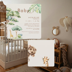 Cute Jungle CreamRounded Baby Shower  Invitation