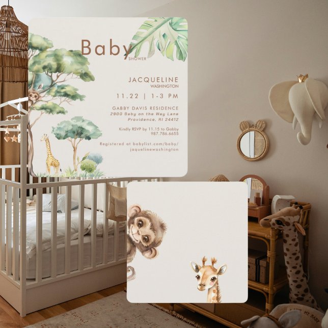 Cute Jungle CreamRounded Baby Shower  Invitation (Creator Uploaded)