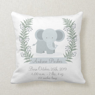 Cute Jungle Elephant Baby Boy/Girl Announcement Cushion