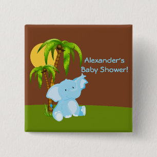 Cute Jungle Elephant Boy Baby Shower Button
