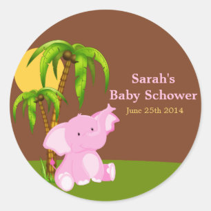 Cute Jungle Elephant Girl Baby Shower Stickers