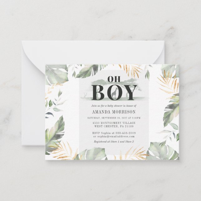 Cute Jungle Giraffe Boy Baby Shower Card (Front)