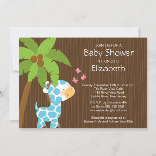 Cute Jungle Giraffe Boy Baby Shower Invitation