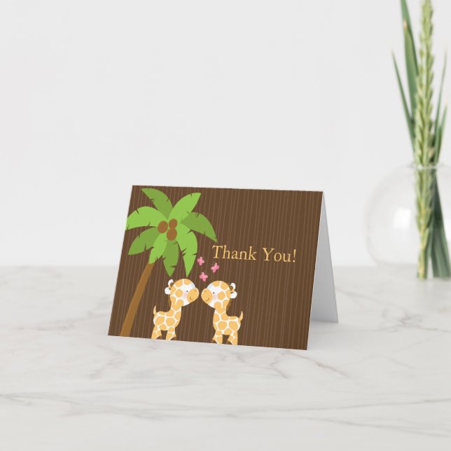 Cute Jungle Giraffe Multiple Baby Shower Thank You Card (Front)