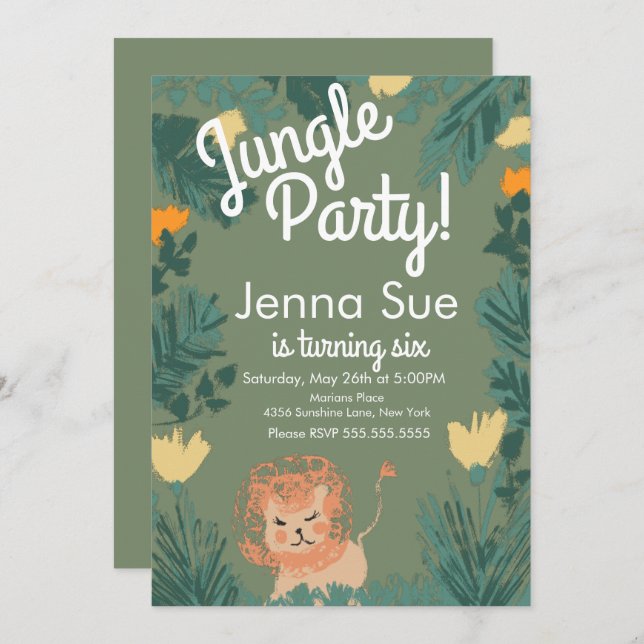 Cute Jungle Lion Art Safari Birthday Party (Front/Back)