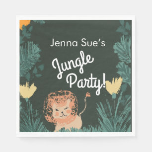 Cute Jungle Lion Art Safari Birthday Party Napkin