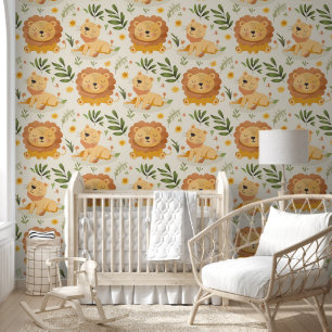 Cute Jungle Lion Baby Nursery Wallpaper