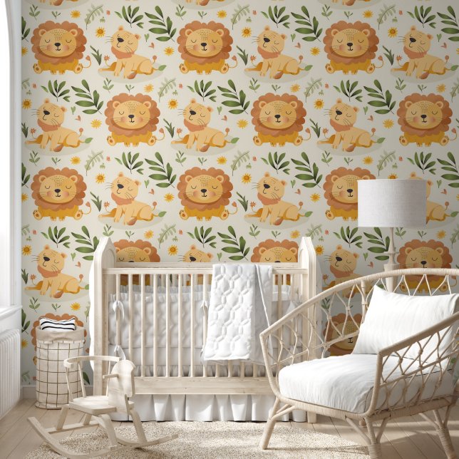 Cute Jungle Lion Baby Nursery Wallpaper (Kids)
