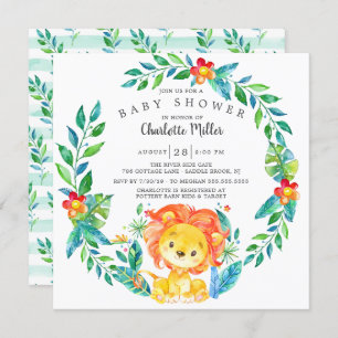 Cute Jungle Lion Baby Shower Invitation