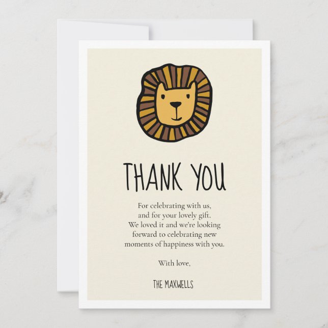 Cute jungle lion Baby shower Thank You Card (Front)