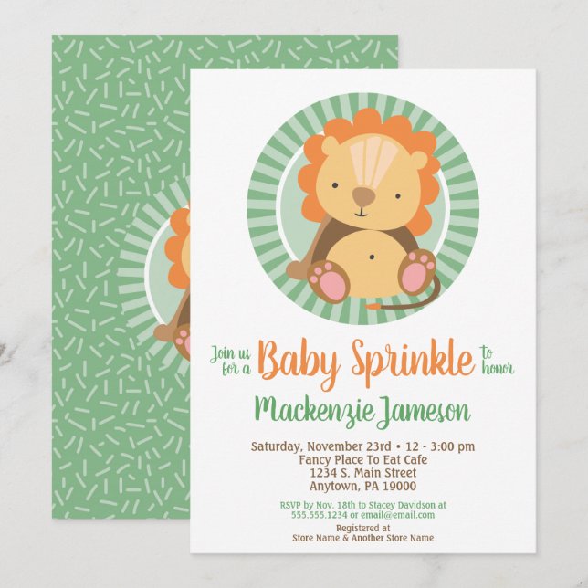 Cute Jungle Lion Baby Sprinkle Invitation Neutral (Front/Back)