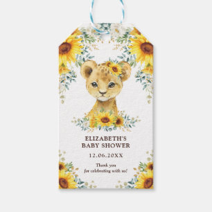 Cute Jungle Lion Sunflowers Baby Shower Favour Gift Tags