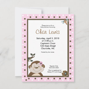 Cute Jungle Monkey Baby Shower Invitation