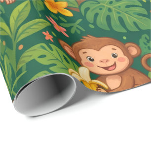 Cute Jungle Monkeys Banana Pattern Wrapping Paper