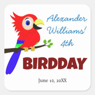 Cute Jungle Parrot Bird Kid's Birthday Party Square Sticker