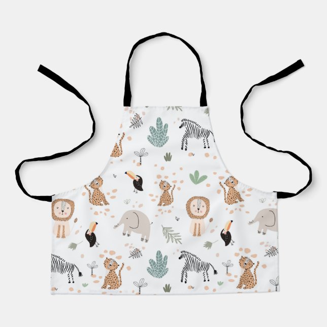 Cute Jungle Rainforest Animals Pattern Apron (Front)