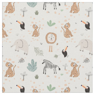 Cute Jungle Rainforest Animals Pattern Fabric