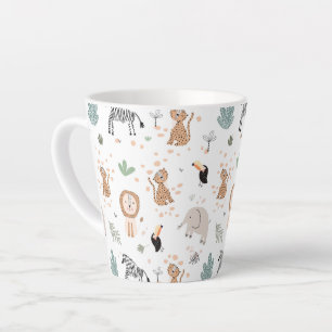 Cute Jungle Rainforest Animals Pattern Latte Mug