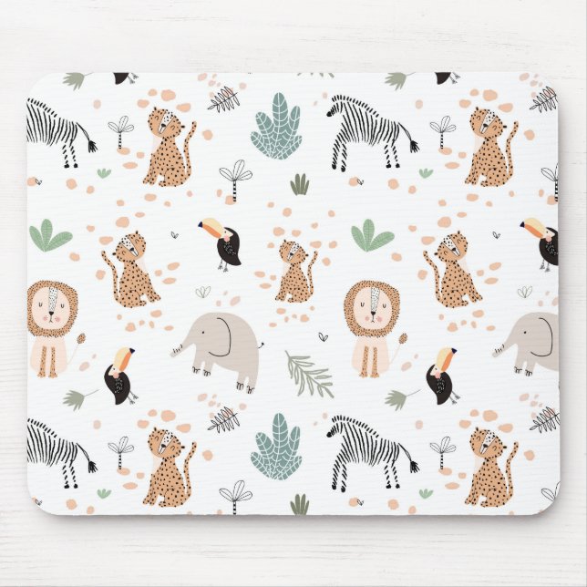 Cute Jungle Rainforest Animals Pattern Mouse Mat (Front)