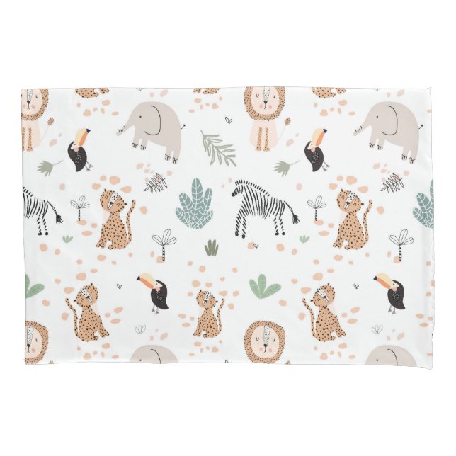 Cute Jungle Rainforest Animals Pattern Pillowcase (Front)