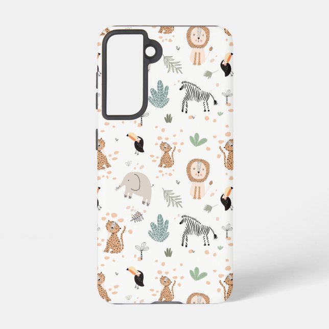 Cute Jungle Rainforest Animals Pattern Samsung Galaxy S21 Case (Back)