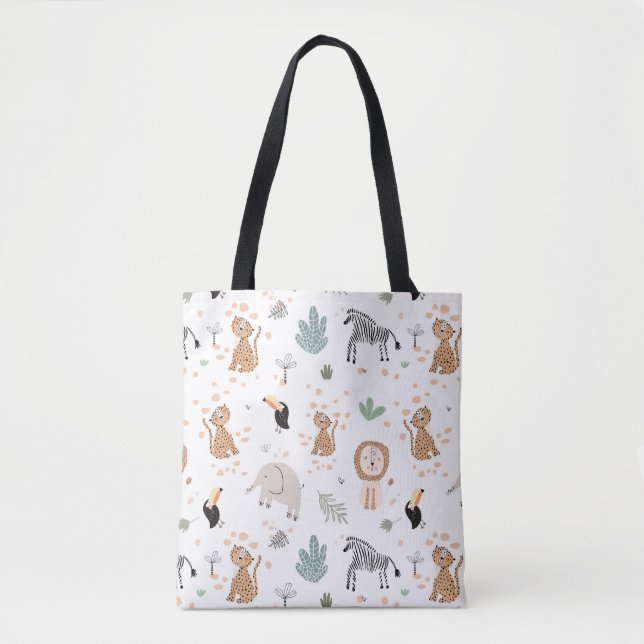 Cute Jungle Rainforest Animals Pattern Tote Bag (Front)