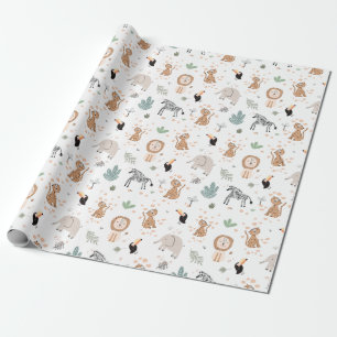 Cute Jungle Rainforest Animals Pattern Wrapping Paper