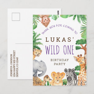 Cute Jungle Safari 1st Birthday Party Thank You Postcard
