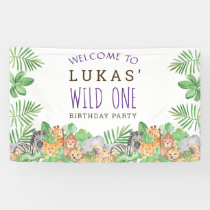 Cute Jungle Safari 1st Birthday Party Welcome Banner