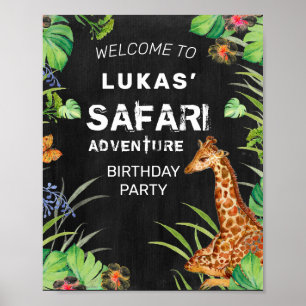 Cute Jungle Safari Adventure Birthday Welcome Poster