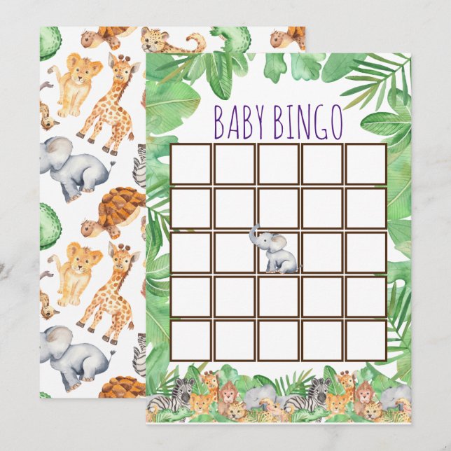 Cute Jungle Safari Animal Baby Shower Baby Bingo Invitation (Front/Back)