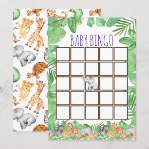 Cute Jungle Safari Animal Baby Shower Baby Bingo Invitation